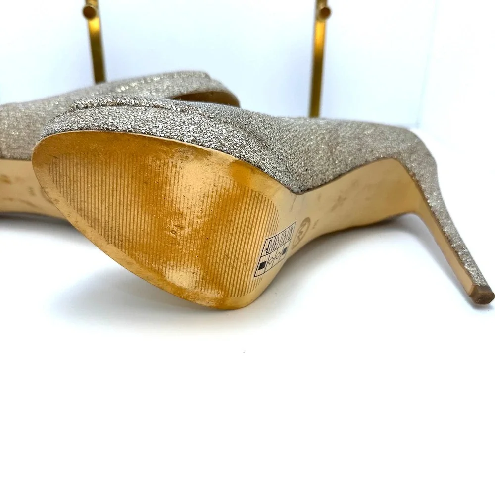 Michael Kors Gold Glitter Peep Toe Platform Pumps Stiletto Heels‎ Womens 9M